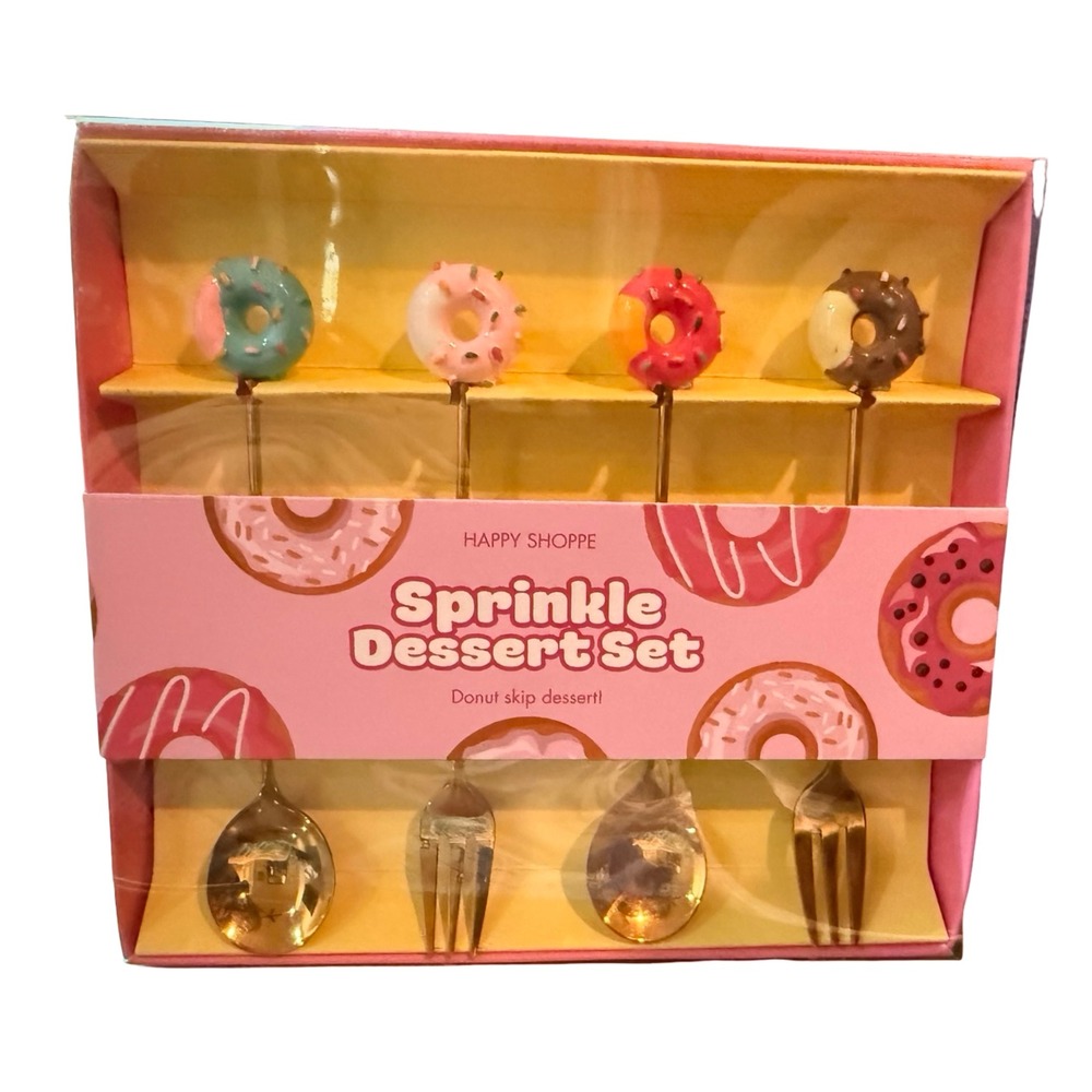 NIB Happy Shoppe Sprinkle Dessert Set Donut Spoon Fork Party Picks Kawaii